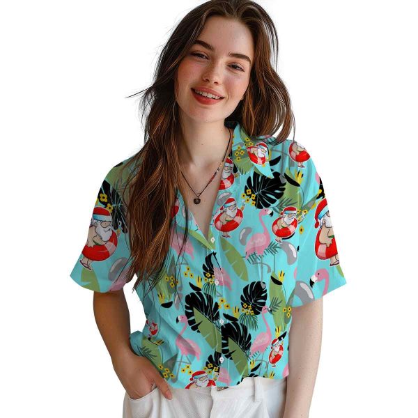 Santa Flamingo Leaves Hawaiian Shirt Trendy