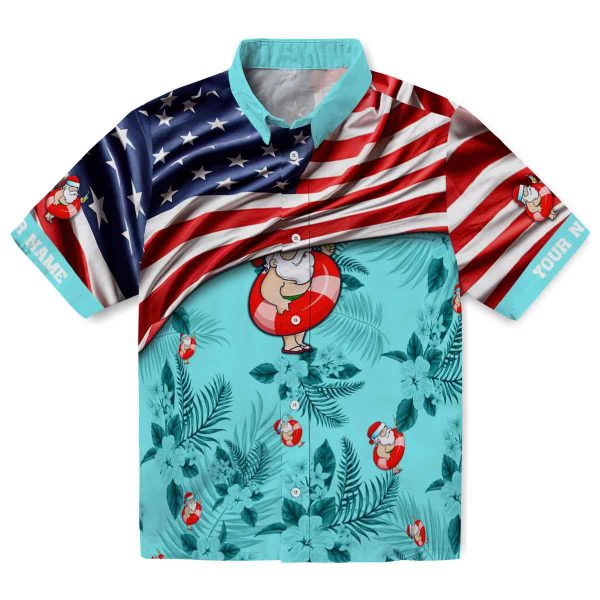 Santa US Flag Hibiscus Hawaiian Shirt Best selling