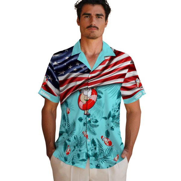 Santa US Flag Hibiscus Hawaiian Shirt High quality