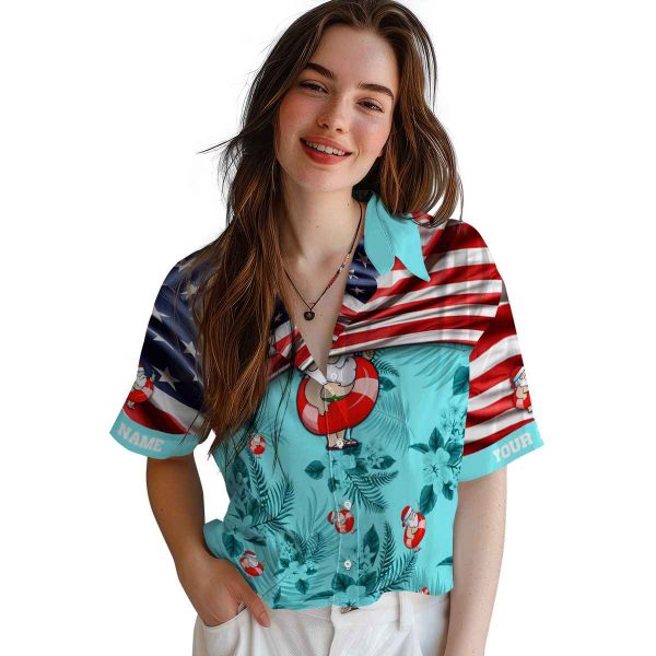 Santa US Flag Hibiscus Hawaiian Shirt Trendy