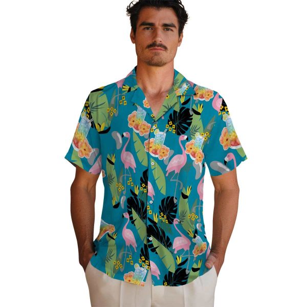 Scotch And Soda Flamingo Leaves Hawaiian Shirt High quality