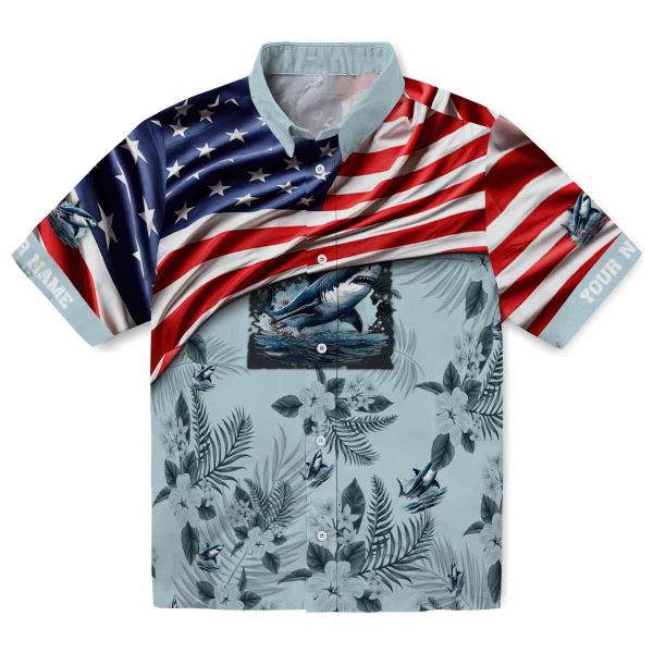 Shark US Flag Hibiscus Hawaiian Shirt Best selling