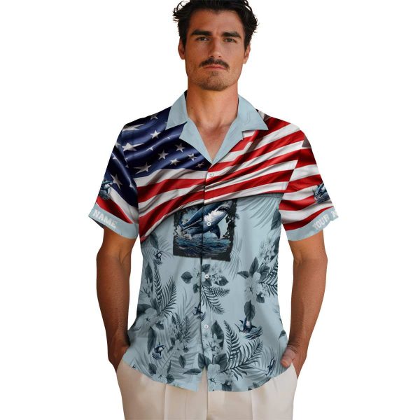 Shark US Flag Hibiscus Hawaiian Shirt High quality