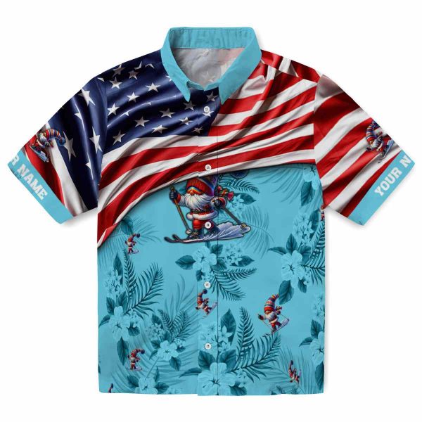 Skiing US Flag Hibiscus Hawaiian Shirt Best selling