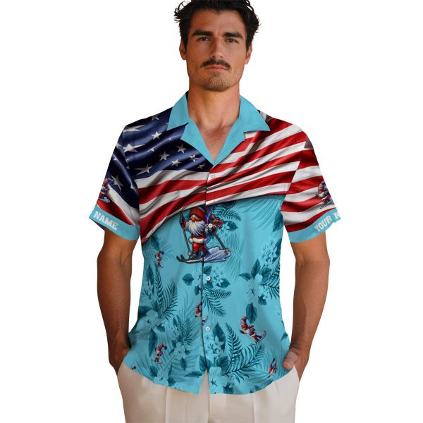 Skiing US Flag Hibiscus Hawaiian Shirt High quality