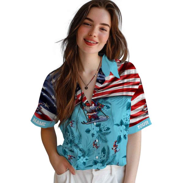 Skiing US Flag Hibiscus Hawaiian Shirt Trendy