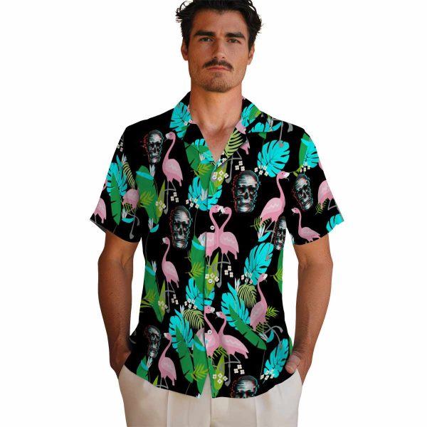 Skull Flamingo Foliage Hawaiian Shirt High quality