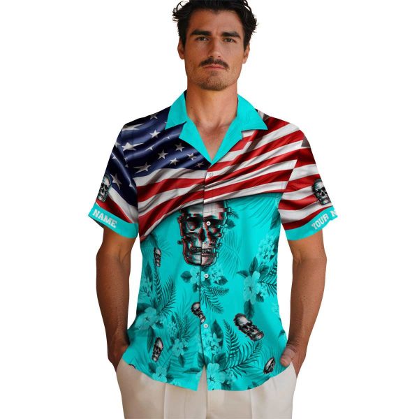 Skull US Flag Hibiscus Hawaiian Shirt High quality