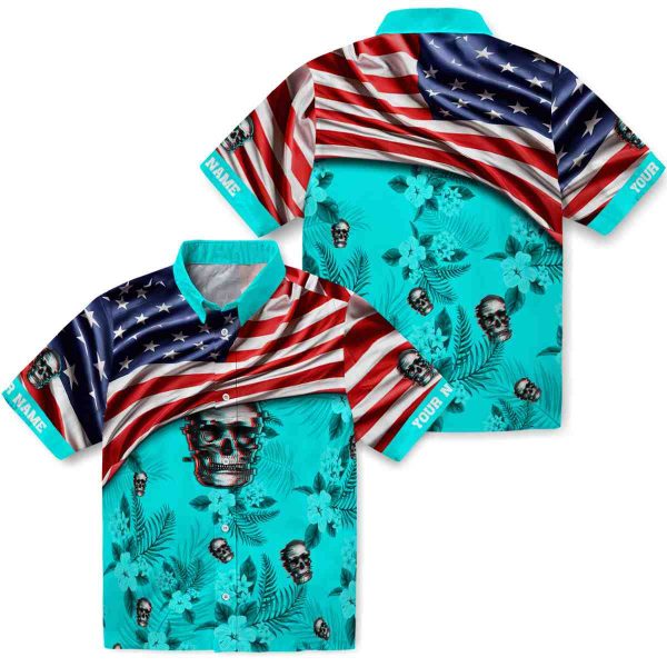 Skull US Flag Hibiscus Hawaiian Shirt Latest Model
