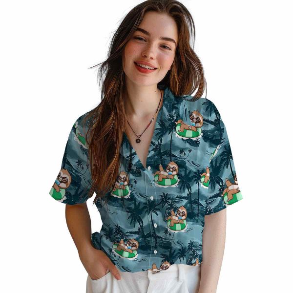 Sloth Coastal Palms Hawaiian Shirt Trendy