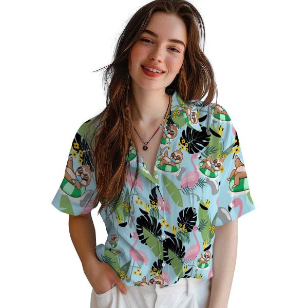 Sloth Flamingo Leaves Hawaiian Shirt Trendy