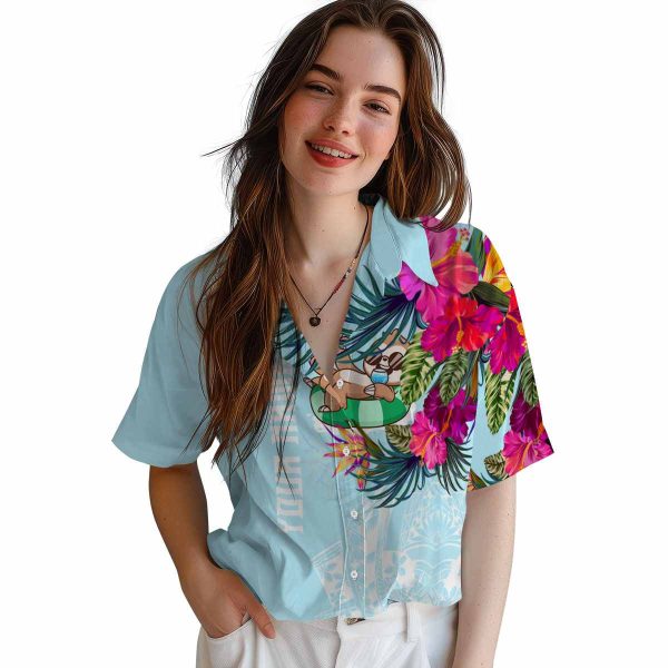 Sloth Floral Polynesian Hawaiian Shirt Trendy