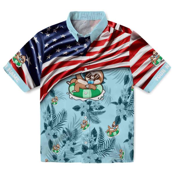 Sloth US Flag Hibiscus Hawaiian Shirt Best selling