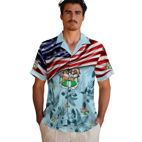 Sloth US Flag Hibiscus Hawaiian Shirt High quality