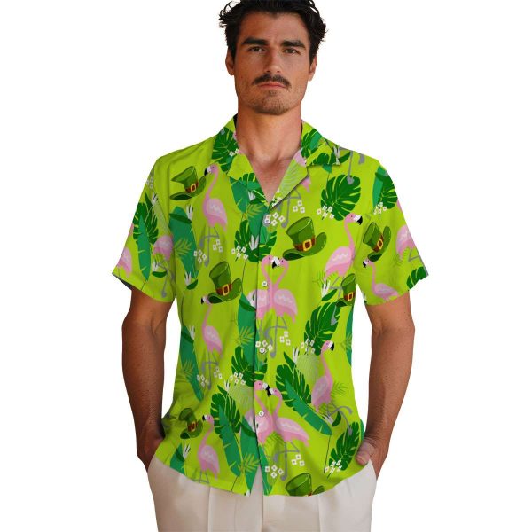 St Patricks Day Flamingo Foliage Hawaiian Shirt High quality