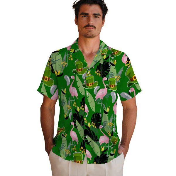 St Patricks Day Flamingo Leaves Hawaiian Shirt High quality