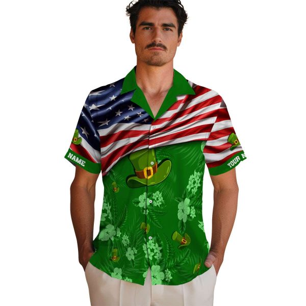 St Patricks Day US Flag Hibiscus Hawaiian Shirt High quality