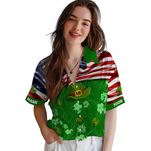 St Patricks Day US Flag Hibiscus Hawaiian Shirt Trendy