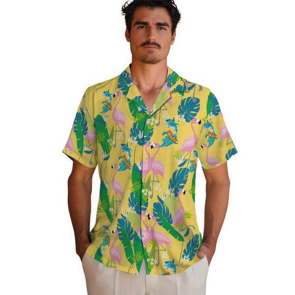 Summer Flamingo Foliage Hawaiian Shirt High quality