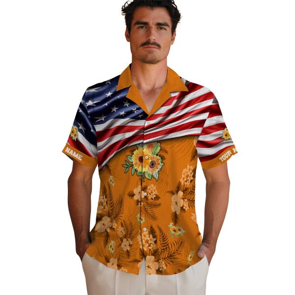 Sunflower US Flag Hibiscus Hawaiian Shirt High quality