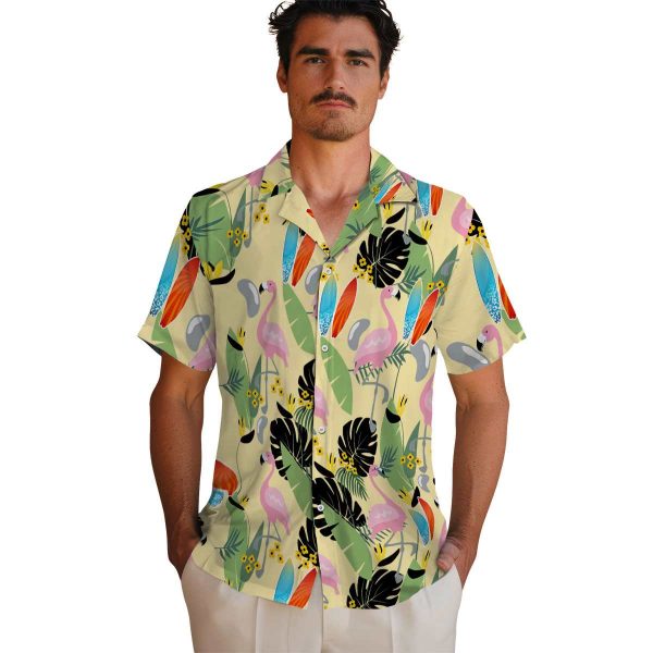 Surf Flamingo Leaves Hawaiian Shirt High quality