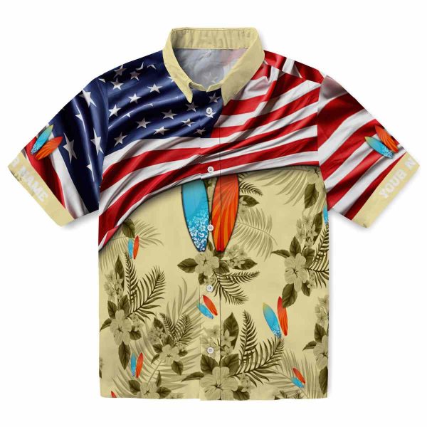 Surf US Flag Hibiscus Hawaiian Shirt Best selling