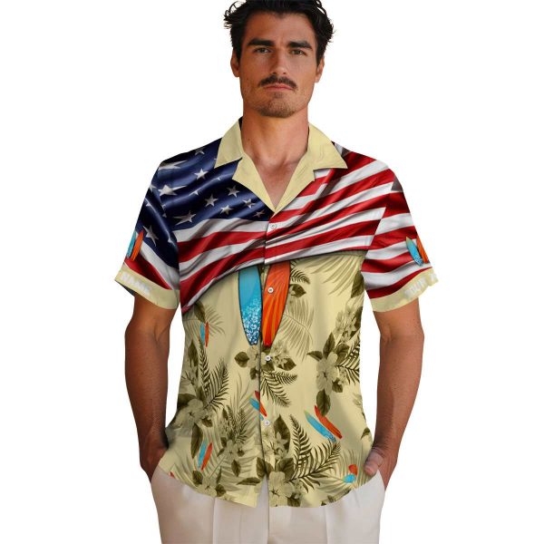 Surf US Flag Hibiscus Hawaiian Shirt High quality