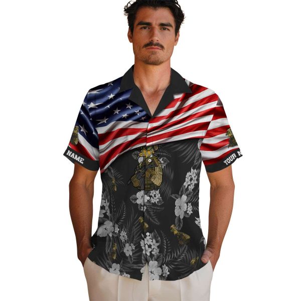 Tactical US Flag Hibiscus Hawaiian Shirt High quality