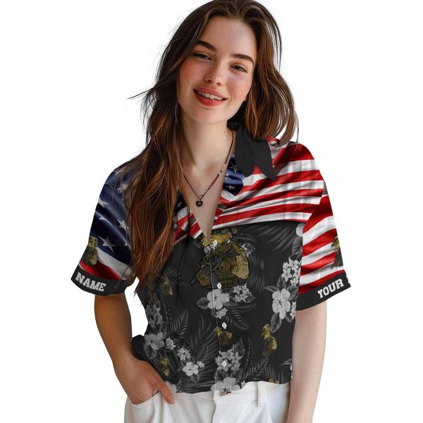 Tactical US Flag Hibiscus Hawaiian Shirt Trendy