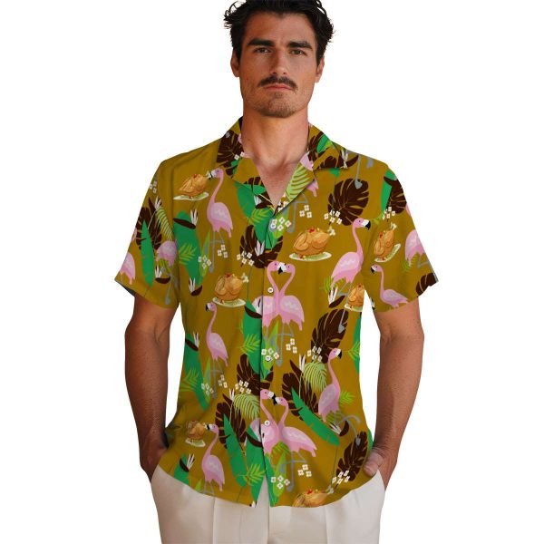 Thanksgiving Flamingo Foliage Hawaiian Shirt High quality