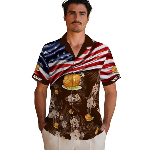 Thanksgiving US Flag Hibiscus Hawaiian Shirt High quality