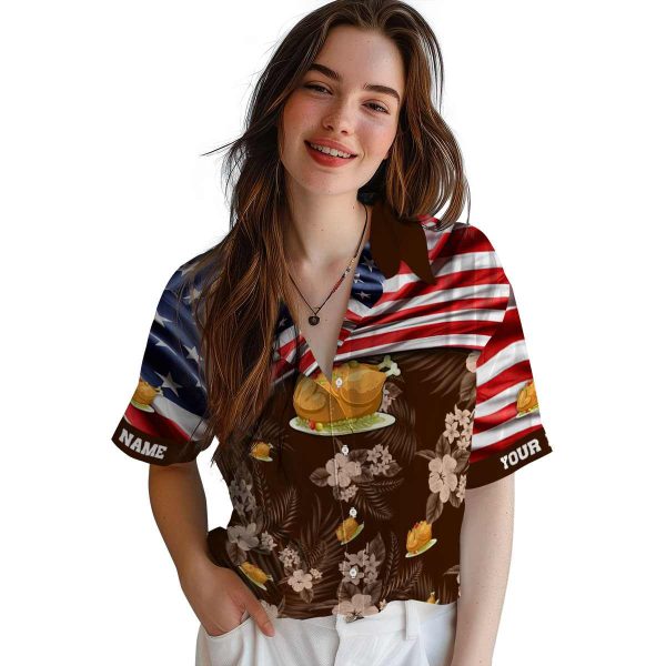 Thanksgiving US Flag Hibiscus Hawaiian Shirt Trendy