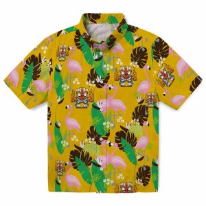 Tiki Flamingo Foliage Hawaiian Shirt Best selling