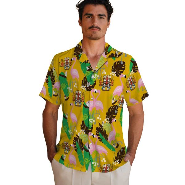 Tiki Flamingo Foliage Hawaiian Shirt High quality