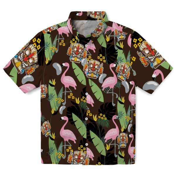 Tiki Flamingo Leaves Hawaiian Shirt Best selling