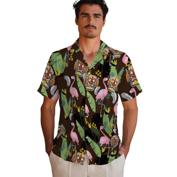 Tiki Flamingo Leaves Hawaiian Shirt High quality