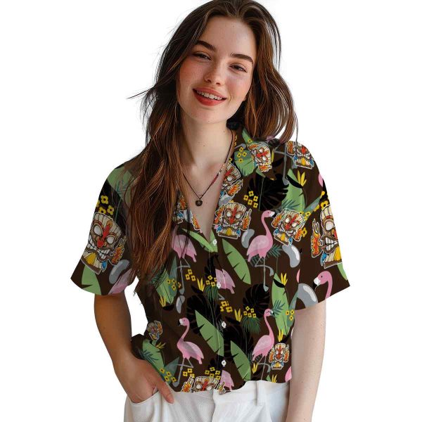 Tiki Flamingo Leaves Hawaiian Shirt Trendy