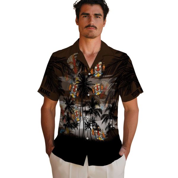 Tiki Sunset Scene Hawaiian Shirt High quality