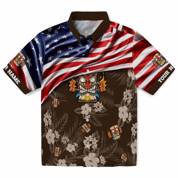 Tiki US Flag Hibiscus Hawaiian Shirt Best selling