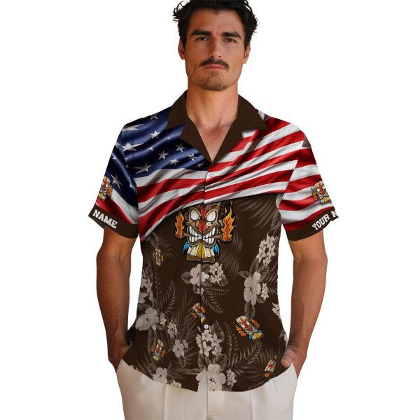 Tiki US Flag Hibiscus Hawaiian Shirt High quality