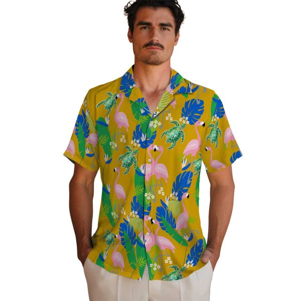 Tribal Flamingo Foliage Hawaiian Shirt High quality