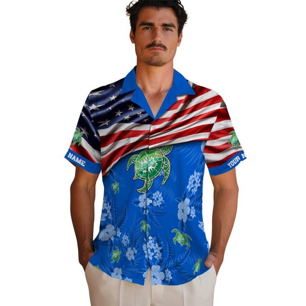 Tribal US Flag Hibiscus Hawaiian Shirt High quality