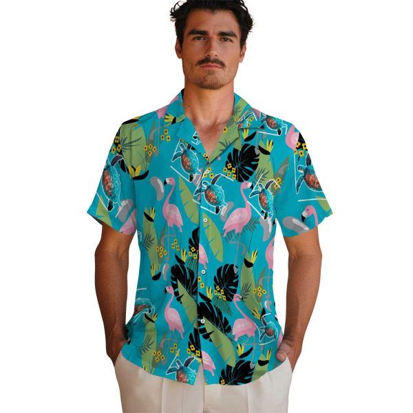 Turtle Flamingo Leaves Hawaiian Shirt High quality