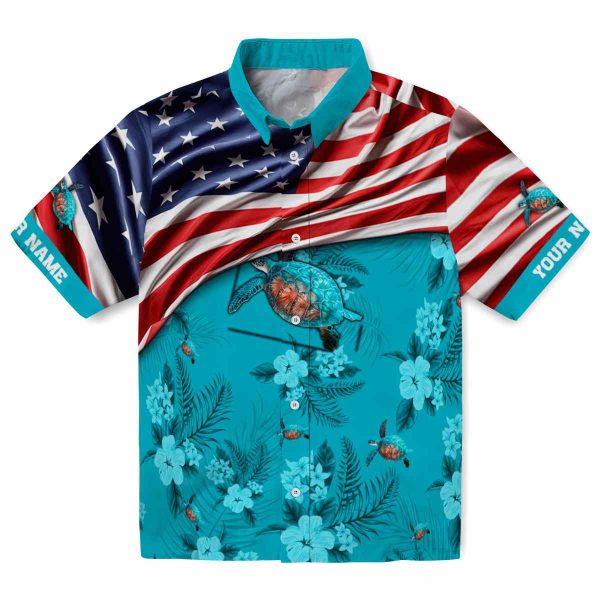 Turtle US Flag Hibiscus Hawaiian Shirt Best selling