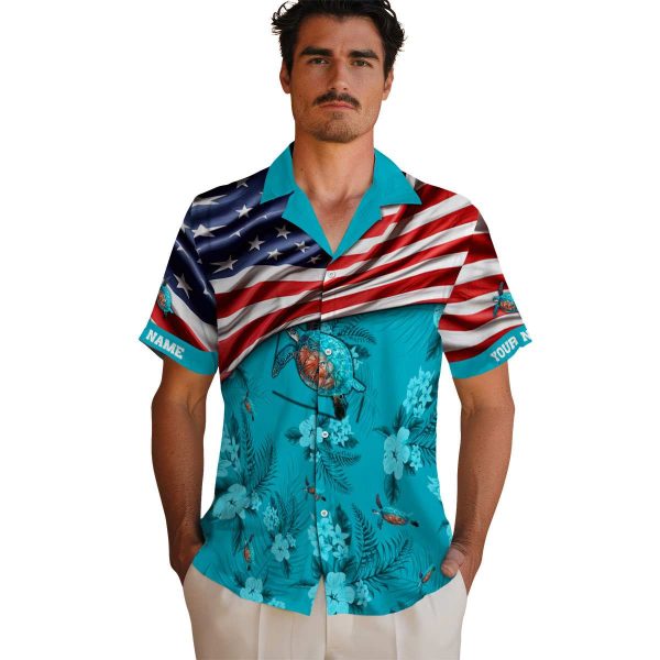 Turtle US Flag Hibiscus Hawaiian Shirt High quality