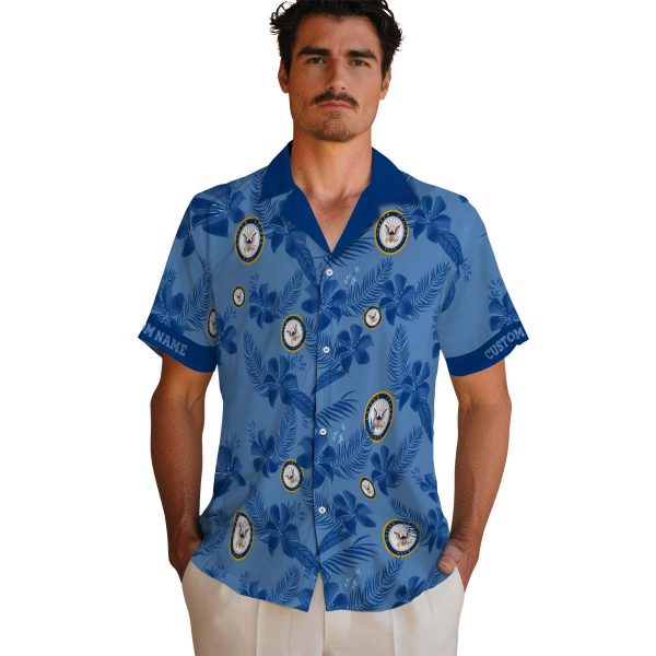 US Navy Botanical Print Hawaiian Shirt High quality