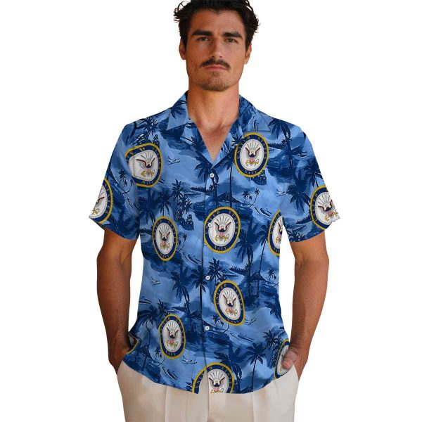 US Navy Coastal Palms Hawaiian Shirt High quality