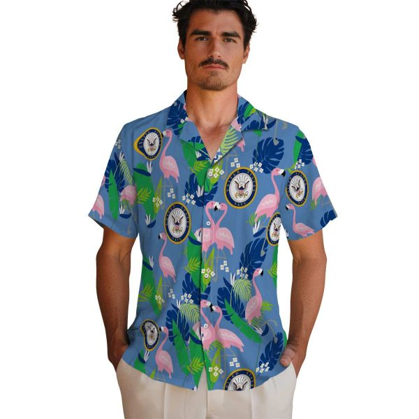 US Navy Flamingo Foliage Hawaiian Shirt High quality