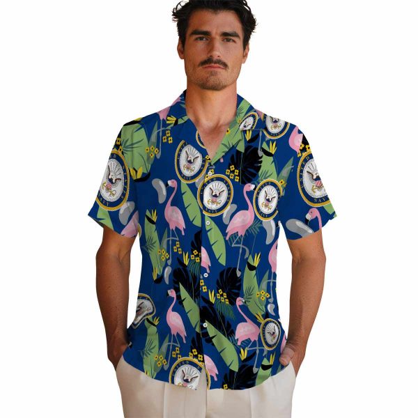 US Navy Flamingo Leaves Hawaiian Shirt High quality