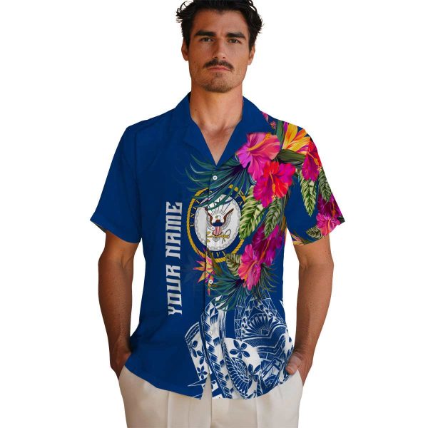 US Navy Floral Polynesian Hawaiian Shirt High quality